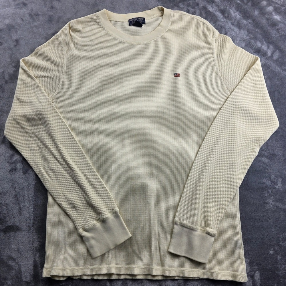Polo Jeans Co Thermal Shirt Mens XXL Cream Long Sleeve Waffle Knit RL Flag Logo
